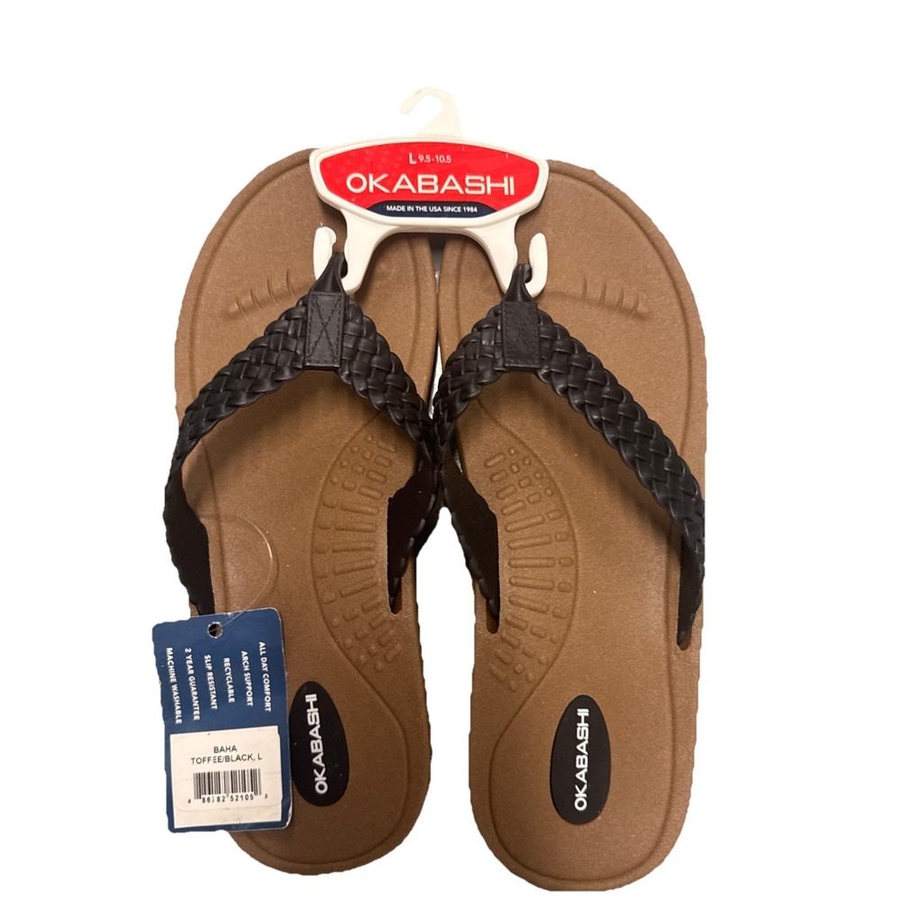 NEW - OKABASHI Women's Baha Flip Flops Sandals - Black / Copper Sz: L 9.5-10.5